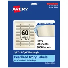 Avery Pearlized Ivory Rectangle Labels with Sure Feed Technology, Print-to-the-Edge, .5" x 1.75"