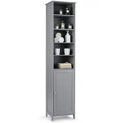 Costway 72''H Bathroom Tall Floor Storage Cabinet Shelving Display Grey\White