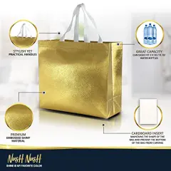 15 Pieces Gold Gift Bags Large Size &ndash;Reusable Gold Gift Bags With White Handles - Perfect As Christmas Gift Bags, Goodie Bags, Birthday Gift Bags, Party Favor Bags &ndash;13Wx5Dx11H