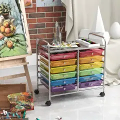 12 Removable Drawers Rolling Storage Cart with 4 Universal Wheels and Metal Frame Trans & Multicolor