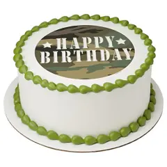 Camouflage Birthday PhotoCake&reg; Edible Cake Topper Icing Image for 6 inch Round cake or larger