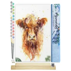 Figured'Art Paint by Numbers Kit for Adults Yellow Cow 16"x20" - Craft Art Painting Rolled Canvas with DIY wooden frame