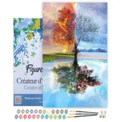 Figured'Art Paint by Numbers for Adults with Frame 4 Seasons Tree 16"x20" - Craft Art Painting DIY Kit Canvas Already Stretched on a Wooden Frame