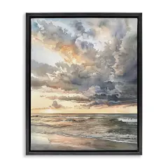 Stupell Industries Moody Sea Cloudy View Floater Framed Canvas Wall Art Design by Petal Prints Design