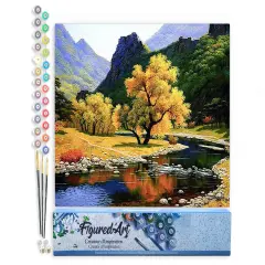 Figured'Art Paint by Numbers Kit for Adults Peaceful River in the mountain 16"x20" - Craft Art Painting DIY Kit Rolled Canvas without frame