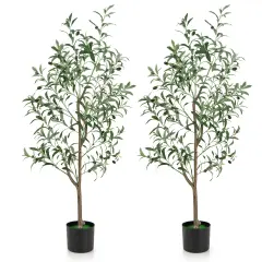 4.5 Feet Set of 2 Tall Artificial Olive Tree Fake Potted Trees with Realistic Fruits