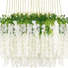 24 Pack Artificial Flowers Fake Wisteria Vine Rattan Hanging Garland Silk Flowers