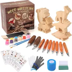 Wood Carving Kit Forest Animals Wood Whittling Kit for Beginners Adults Kids,Wood Carving Tools Set with Whittling Knife and K2 Carbon Steel Wood Carving Knife and 5Pcs Big Basswood Wood Blocks