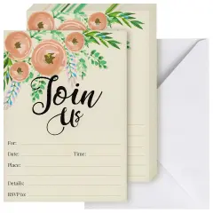 Invitation Cards - 50 Fill-In Floral Classy Cards with Envelopes. Great for Birthday Invitations, Bridal Shower Invitations, Baby Shower Invitations, and Wedding Invitations, 5 x 7 In, Postcard Style Multicolor