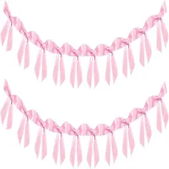 2pcs Bow Garland Banner Ribbon Bow Party D&eacute;cor for Baby Shower Women Girls Bow Coquette Birthday Party Decorations (Pink)