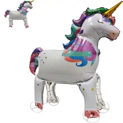 Self-Standing Unicorn Animal Foil Balloons - Walking With Wheels for Metallic Party - Rainbow Party Decorations Supplies