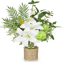 Fake Flowers with Vase, Easter Lily Flowers, White Silk Tiger Lily and Hydrangea Artificial Flowers in Vase, Faux Plants and Flowers Arrangement Bouquets for Table Centerpieces Home Decor