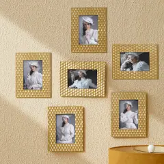 Set of 6 Gold Honeycomb Resin Wall or Tabletop Picture Frames-4X6