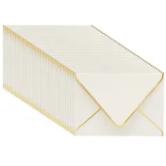 50 Pack 5x7 Ivory Envelopes for Wedding Invitations, A7 Size for Bridal Shower Announcements with Gold Foil Edges