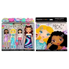 Fashion Angels: Sketch Portfolio Bundle - Fashionista & Beauty Guru Makeup Artist - 2 Pads, 200+ Stickers, 8 Stencil Sheets, Girls-Tweens-Kids 6+