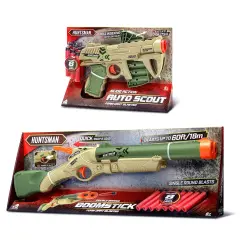 Lanard Huntsman: Combo Pack - Scout & Boomstick - Beige & Green - 2 Toy Blasters, Foam Darts, Double Barrel, Indoor-Outdoor, Shooter Bundle, Kids 6+