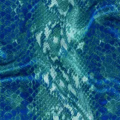 1 Yard Exclusive Italian Silk Charmeuse Royal Blue Jade Python Print, 55 Inches Wide