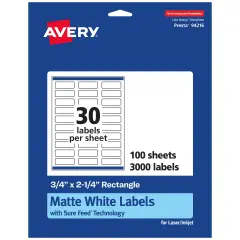 Avery Matte White Rectangle Labels with Sure Feed, 3/4" x 2-1/4"