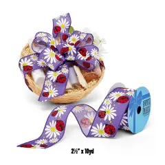 Ladybugs & Flowers Printed Wired Ribbon 2.5" x 10 yd
