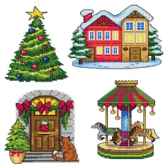 Christmas Village Сounted cross stitch kit with plastic canvas