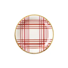 Harvest Plaid 9" Paper Plates - Burnt Orange with Gold Foil for Fall
