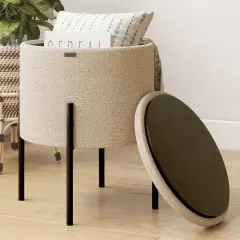 StorageBud Round Ottoman with Storage Beige