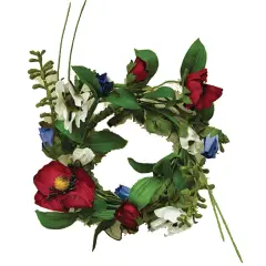 Rustic Floral Accent with Red Blue Ivory Blooms for Patriotic Displays & Seasonal Decor, 3.5 Inch