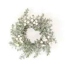 Snow Berries & Icy Boxwood Candle Ring 4.5"
