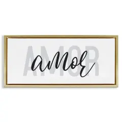 Stupell Industries Amor con Dise&ntilde;o Minimalista Framed Floater Canvas Wall Art Gold Floater Frame