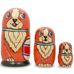 Set of 3 Dogs with BallWooden Nesting Dolls 5 Inches