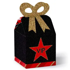 Big Dot of Happiness Red Carpet - Square Favor Gift Boxes - Movie Night Party Bow Boxes - Set of 12