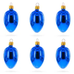 Set of 6 Glossy Blue Mini Glass Egg Ornaments 2.9 Inches