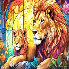 Sunsout Stained Glass Zoo Lion Family 1000 pc Jigsaw Puzzle 73312