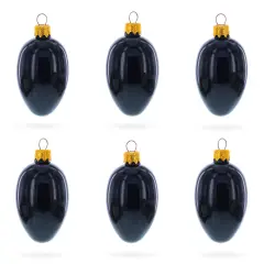 Set of 6 Black Mini Glass Egg Ornaments 2.9 Inches