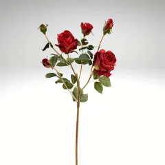 27.5" Artificial Red Rose Spray | 3 Flowers & 3 Buds with Vintage Dried Flower Look