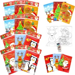 TINYMILLS Christmas Holidays Coloring Book Crayon Set for Kids Party Favors with 12 Coloring Books and 48 Crayons for Christmas Goody Bag Stuffers For Kids Holiday Party Gift Rewards Carnival Prizes