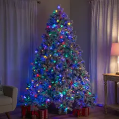 Northlight Pre-Lit Full Flocked Glacier Pine Artificial Christmas Tree - 7.5' Multi LED Green