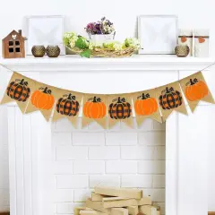 Fall Banner Orange Black Pumpkin Burlap Banner
