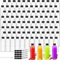 100 Pcs Plastic Juice Bottles with Caps Clear Shot Bottles