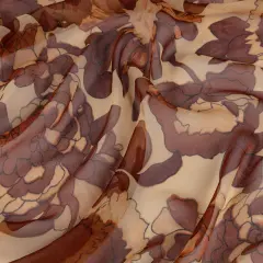1 Yard Brown and Tan Painted Flowers Silk Chiffon 45" Wide Lightweight Sheer Fabric