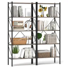 Costway 1/2 PCS 5-Tier Bookshelf, Industrial Tall Bookcase with Open Storage Shelves & Metal Frame Oak