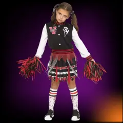 Kid's Scream Team Cheerleader Outfit &ndash; Scary Varsity Dress with Socks & Pom Poms for Halloween