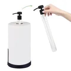 Heavy Weighted Paper Towel Holder Stand Dispenser Built-in Pump Bottle Black