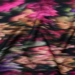 1 Yard Silk Charmeuse Fabric Black, Pink and Green Abstract Ikat Pattern 54 inch Width