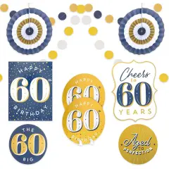 60th Birthday Decorations, Includes Table Centerpieces, Wall Sign, Ceiling Decorations and Confetti String (12 Pieces) Multicolor