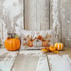 Fall Pillow Cover 12x20 inch Pumpkins Autumn Leaves Throw Pillow Cushion Case (Orange Beige Brown)