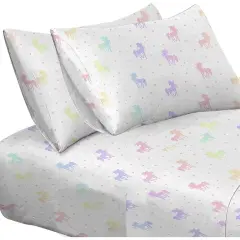 Kids Rule 3-Piece Rainbow Unicorn Sheet Set for Girls & Kids - 1 Twin Flat Sheet, 1 Twin Fitted Sheet & 1 Queen Pillowcase, Soft Brushed Microfiber Polyester Bed Sheet, Smooth & Durable Multicolor