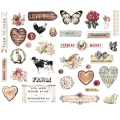 Farm Sweet Farm Collection Chipboard Stickers - 35 pcs, w foil details