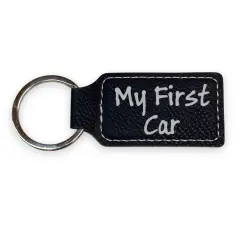 Keychain - Rectangle - My first car - Leather Black/Silver