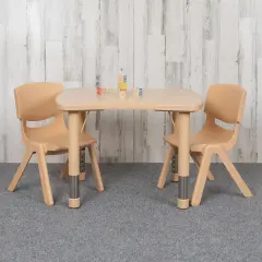 Emma and Oliver 21.875"W x 26.625"L Rectangular Plastic Height Adjustable Activity Table Set with 2 Chairs Natural